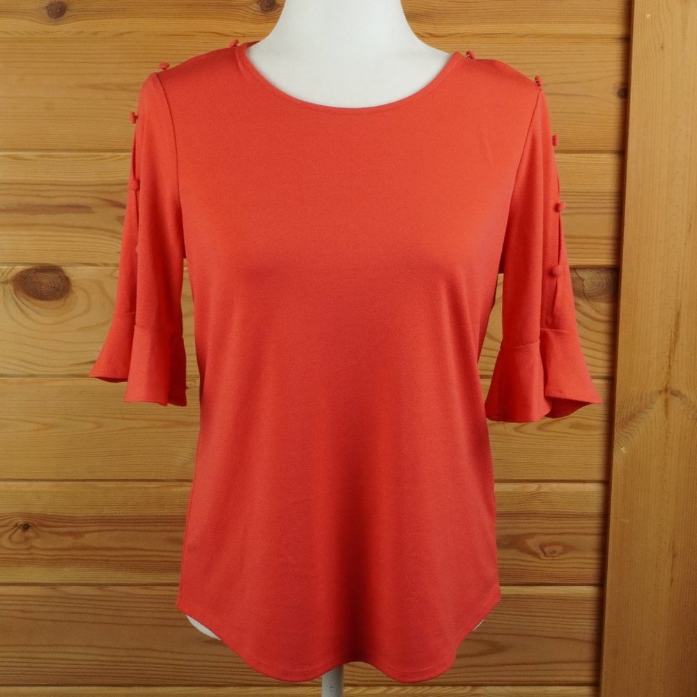 Adrianna Papell Coral Button Bell Sleeve Sleeve Blouse Size Small